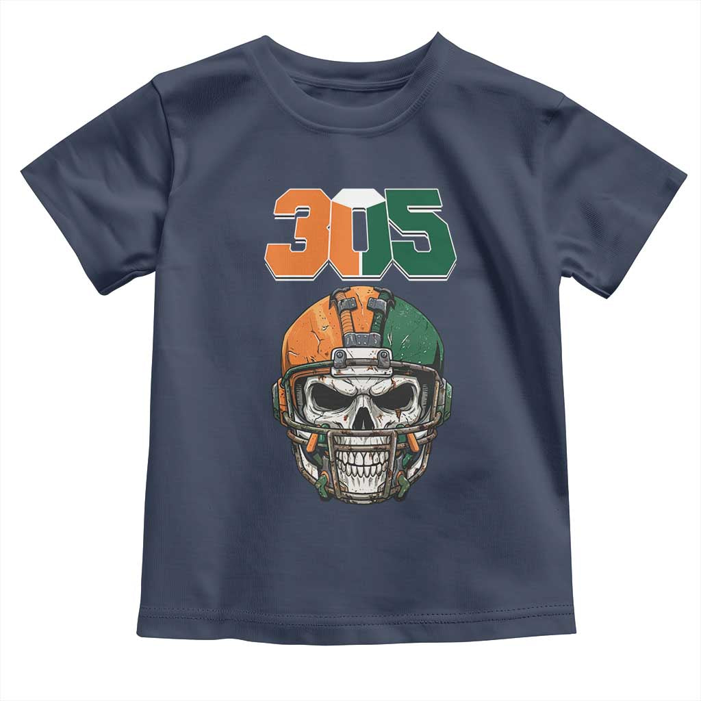 305 Football Warrior Skull Toddler T Shirt Orange and Green Miami Vibes