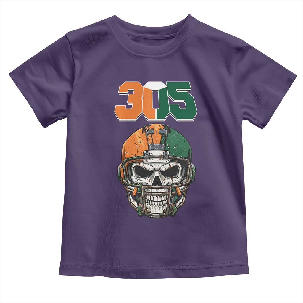 305 Football Warrior Skull Toddler T Shirt Orange and Green Miami Vibes