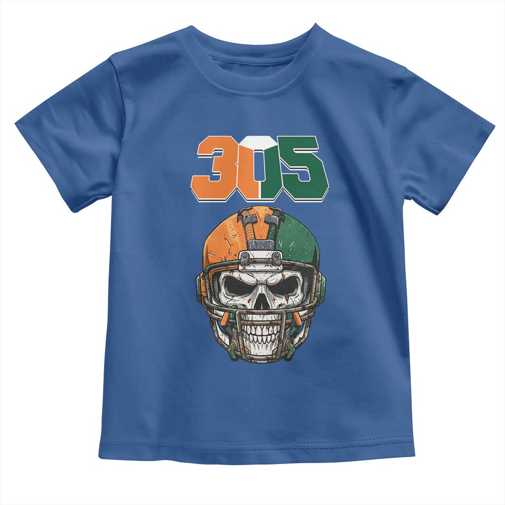 305 Football Warrior Skull Toddler T Shirt Orange and Green Miami Vibes