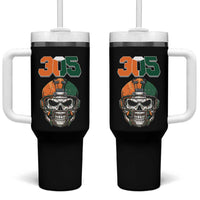 305 Football Warrior Skull Tumbler With Handle Orange and Green Miami Vibes