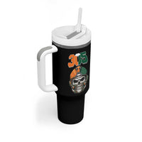 305 Football Warrior Skull Tumbler With Handle Orange and Green Miami Vibes