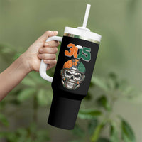 305 Football Warrior Skull Tumbler With Handle Orange and Green Miami Vibes