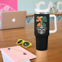 305 Football Warrior Skull Tumbler With Handle Orange and Green Miami Vibes