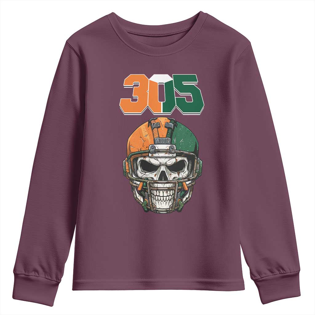 305 Football Warrior Skull Youth Sweatshirt Orange and Green Miami Vibes