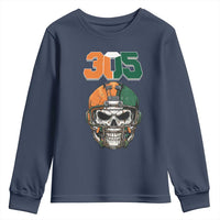305 Football Warrior Skull Youth Sweatshirt Orange and Green Miami Vibes