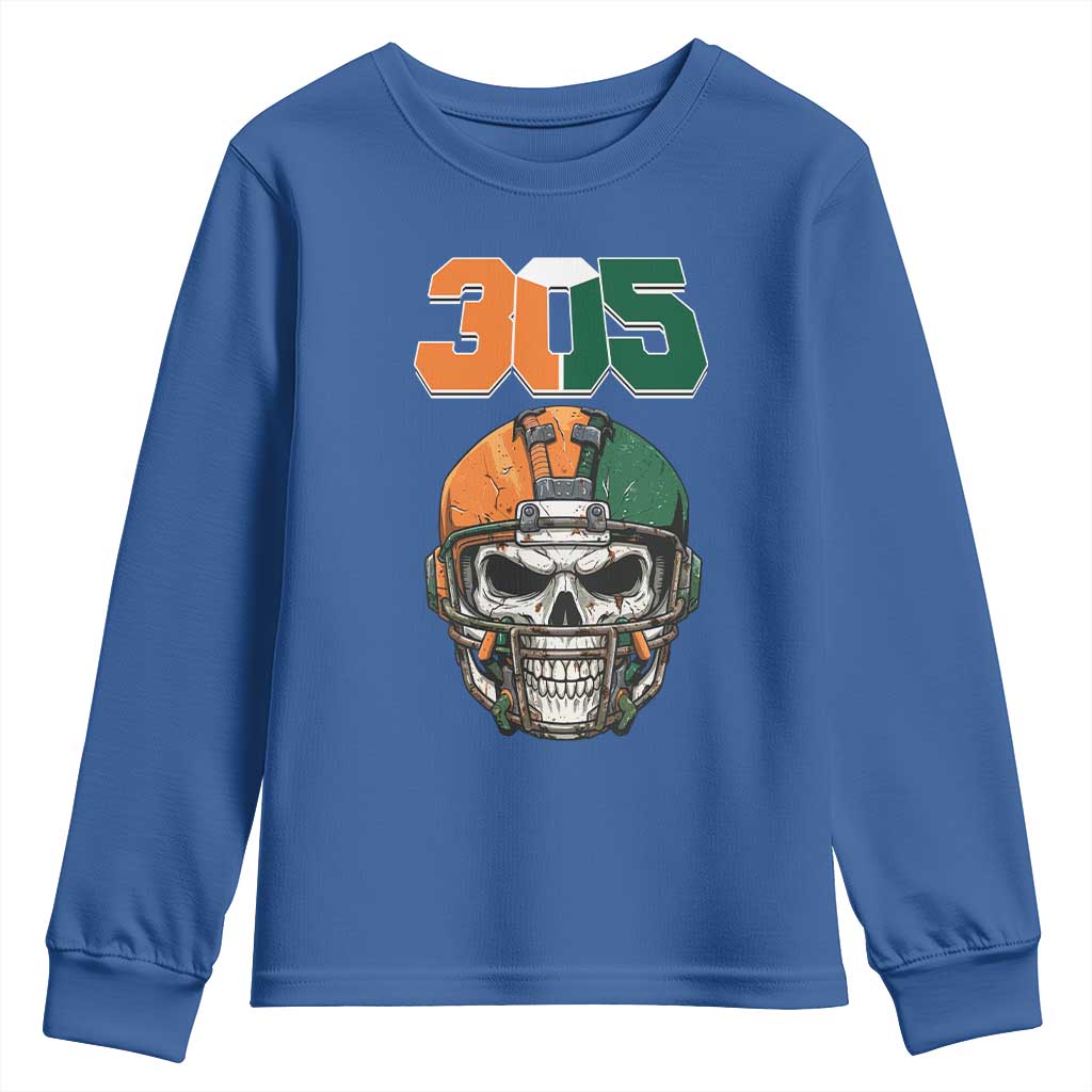 305 Football Warrior Skull Youth Sweatshirt Orange and Green Miami Vibes
