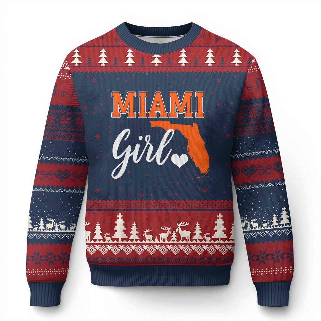 Miami Girl Pride Ugly Christmas Sweater Florida State Map Local Love