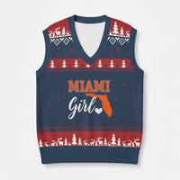 Miami Girl Pride V-Neck Knit Sweater Vest Florida State Map Local Love
