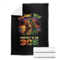 Miami Girl Skeleton Property of the 305 Throw Blanket Tropical City Florida Pride Street Style