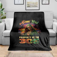 Miami Girl Skeleton Property of the 305 Throw Blanket Tropical City Florida Pride Street Style