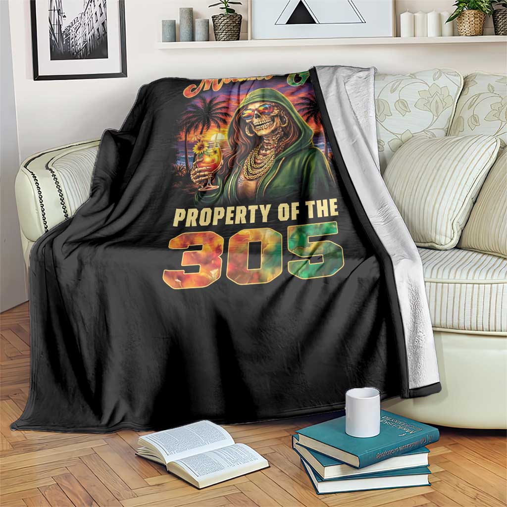 Miami Girl Skeleton Property of the 305 Throw Blanket Tropical City Florida Pride Street Style