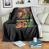 Miami Girl Skeleton Property of the 305 Throw Blanket Tropical City Florida Pride Street Style