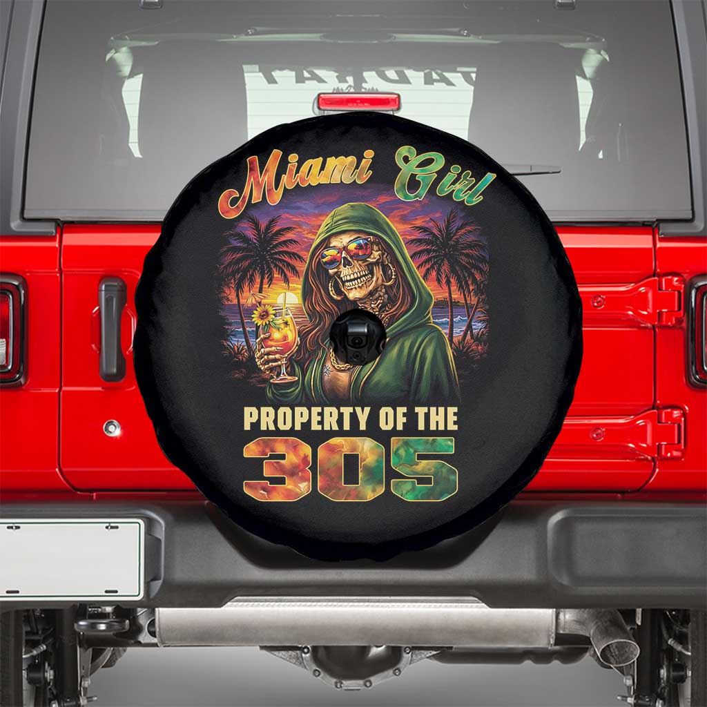 Miami Girl Skeleton Property of the 305 Spare Tire Cover Tropical City Florida Pride Street Style