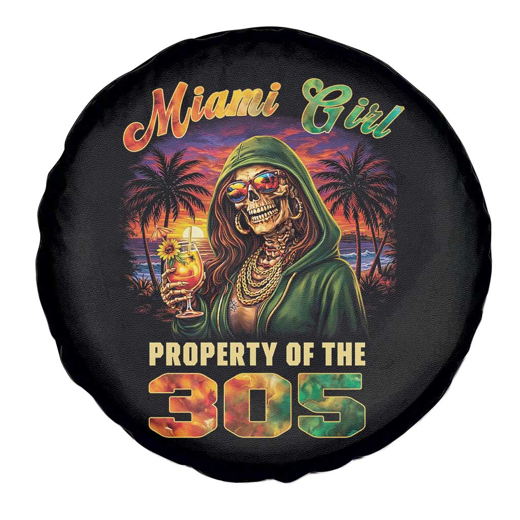 Miami Girl Skeleton Property of the 305 Spare Tire Cover Tropical City Florida Pride Street Style