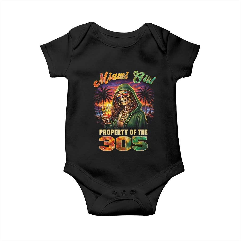 Miami Girl Skeleton Property of the 305 Baby Onesie Tropical City Florida Pride Street Style