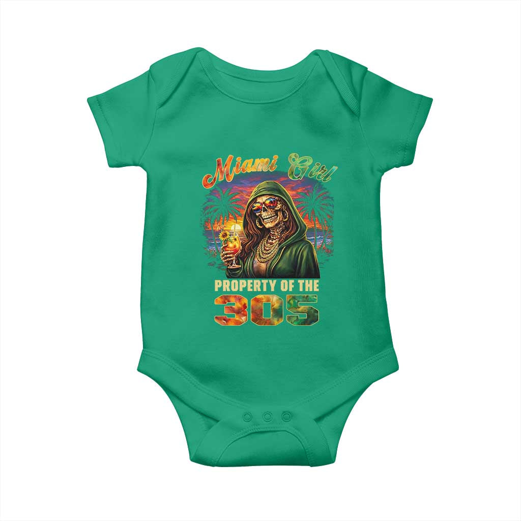 Miami Girl Skeleton Property of the 305 Baby Onesie Tropical City Florida Pride Street Style