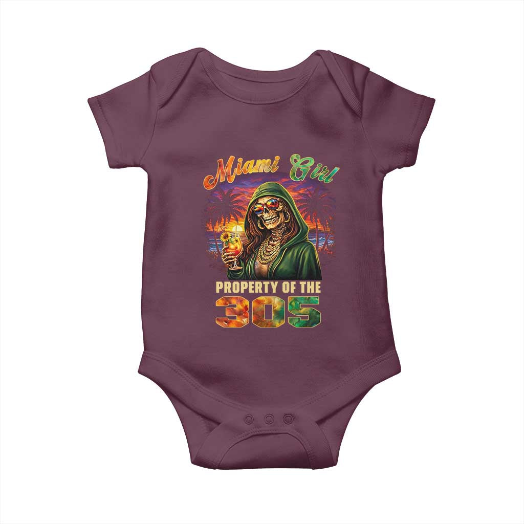 Miami Girl Skeleton Property of the 305 Baby Onesie Tropical City Florida Pride Street Style