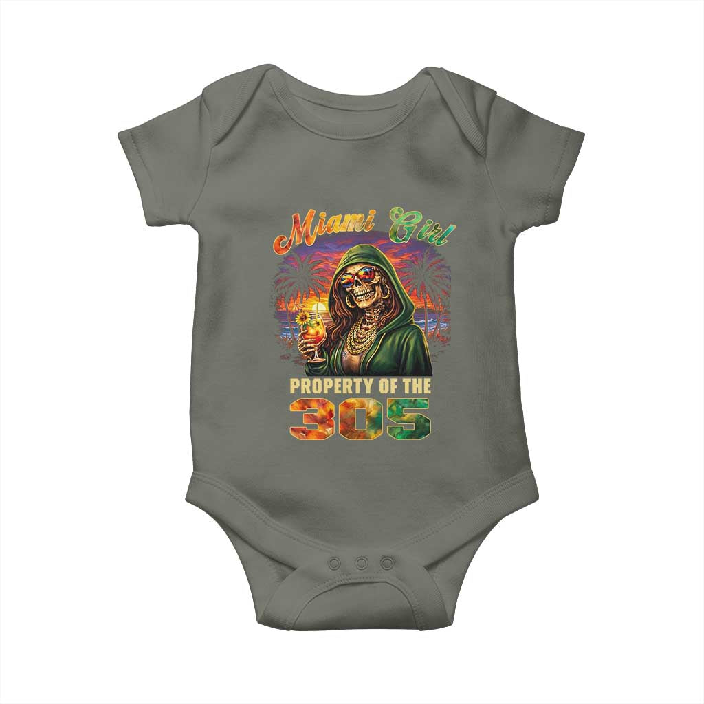 Miami Girl Skeleton Property of the 305 Baby Onesie Tropical City Florida Pride Street Style