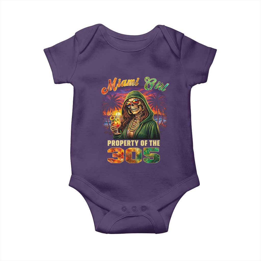 Miami Girl Skeleton Property of the 305 Baby Onesie Tropical City Florida Pride Street Style