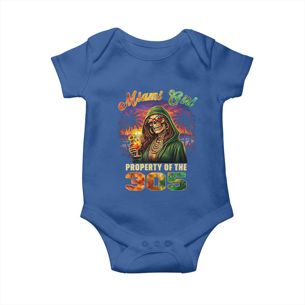 Miami Girl Skeleton Property of the 305 Baby Onesie Tropical City Florida Pride Street Style