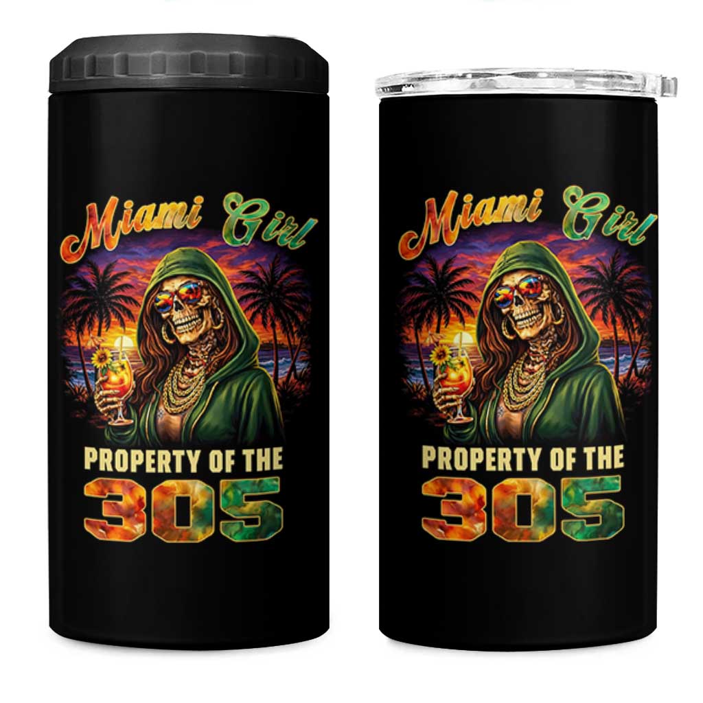 Miami Girl Skeleton Property of the 305 4 in 1 Can Cooler Tumbler Tropical City Florida Pride Street Style