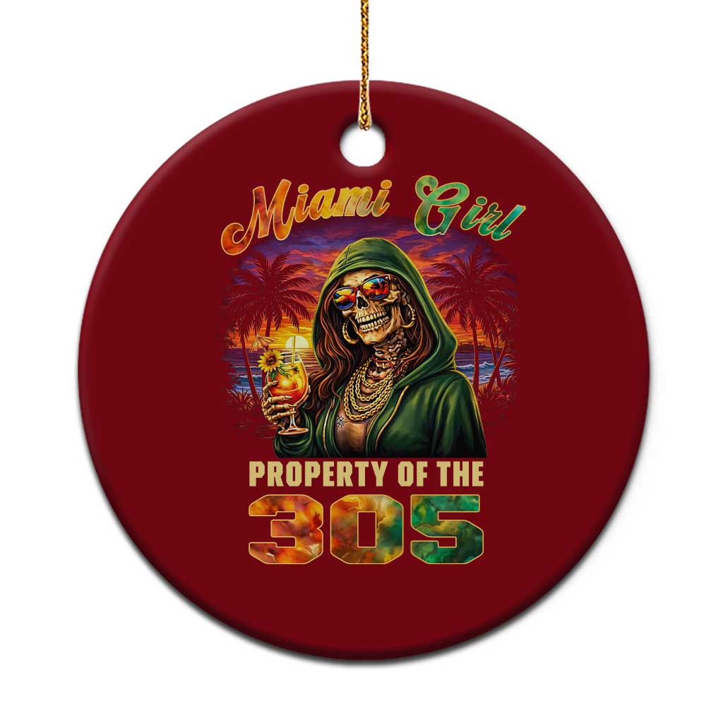 Miami Girl Skeleton Property of the 305 Ceramic Ornament Tropical City Florida Pride Street Style