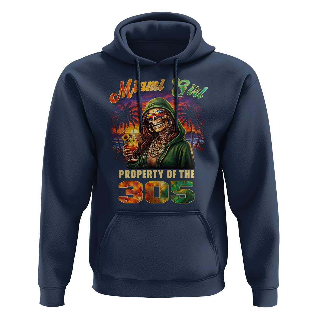 Miami Girl Skeleton Property of the 305 Hoodie Tropical City Florida Pride Street Style