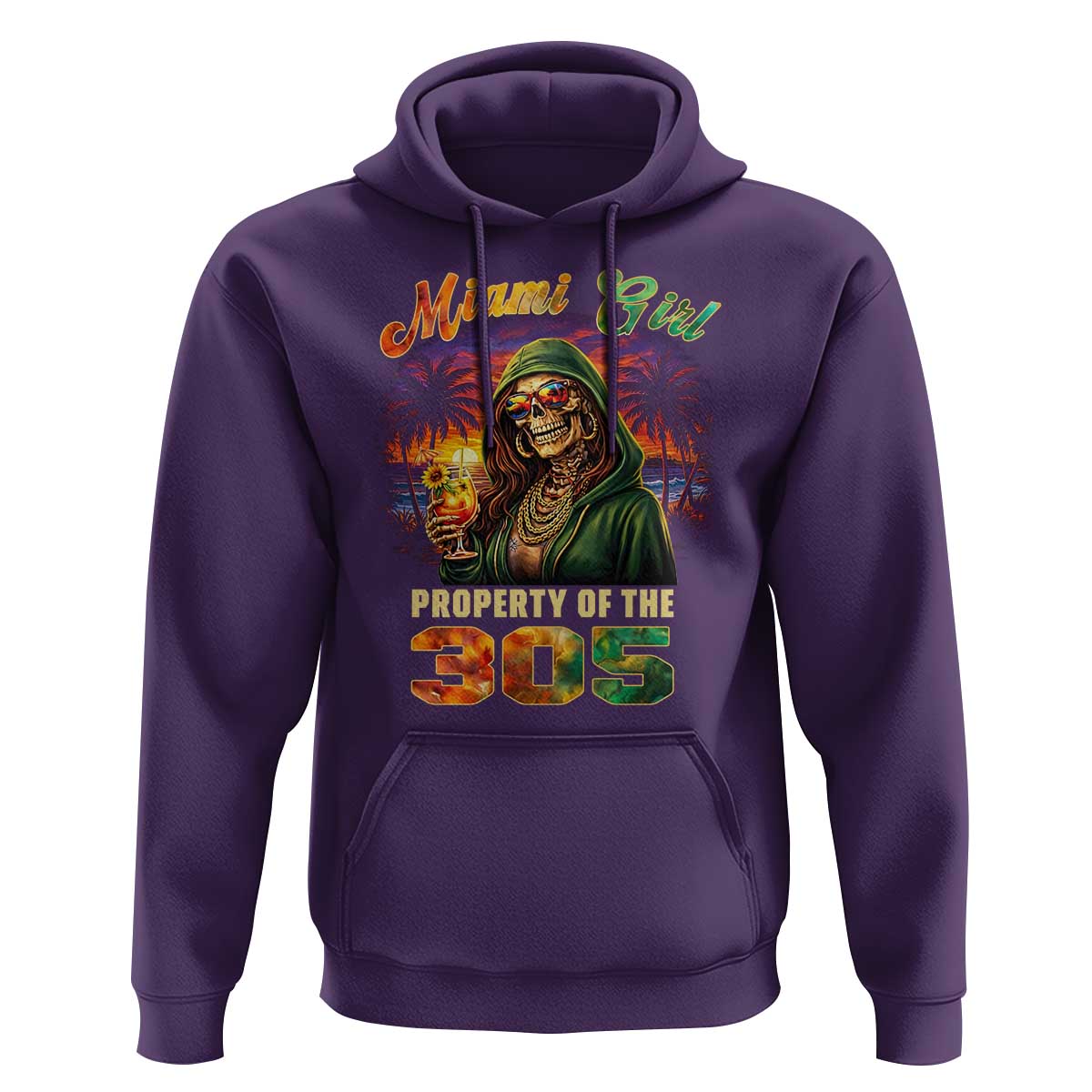 Miami Girl Skeleton Property of the 305 Hoodie Tropical City Florida Pride Street Style