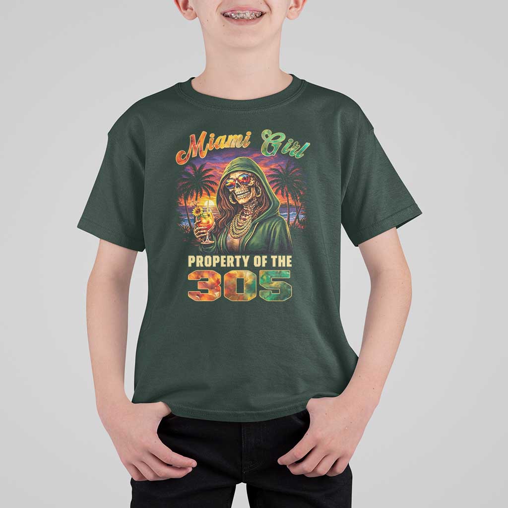 Miami Girl Skeleton Property of the 305 T Shirt For Kid Tropical City Florida Pride Street Style