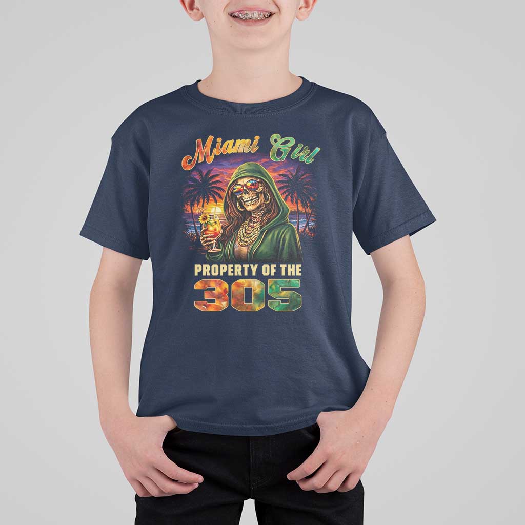 Miami Girl Skeleton Property of the 305 T Shirt For Kid Tropical City Florida Pride Street Style