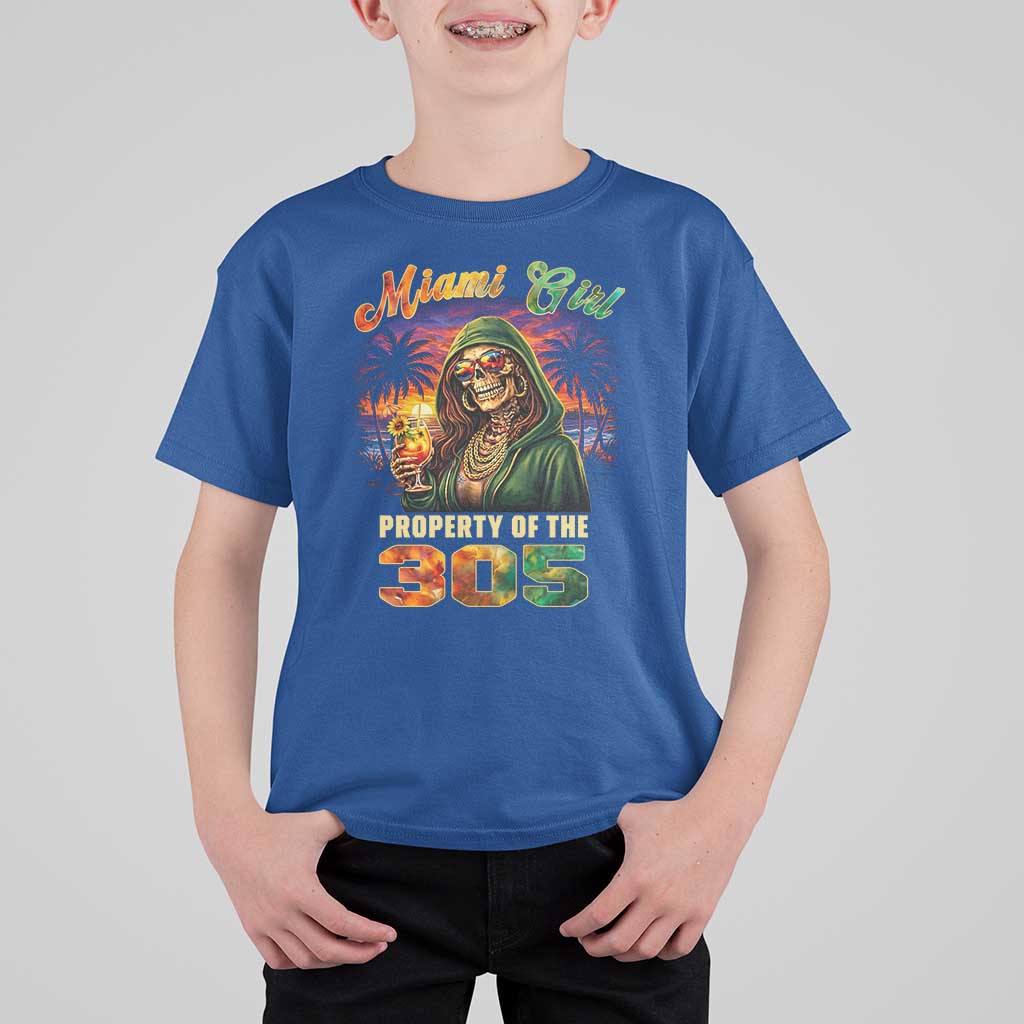 Miami Girl Skeleton Property of the 305 T Shirt For Kid Tropical City Florida Pride Street Style