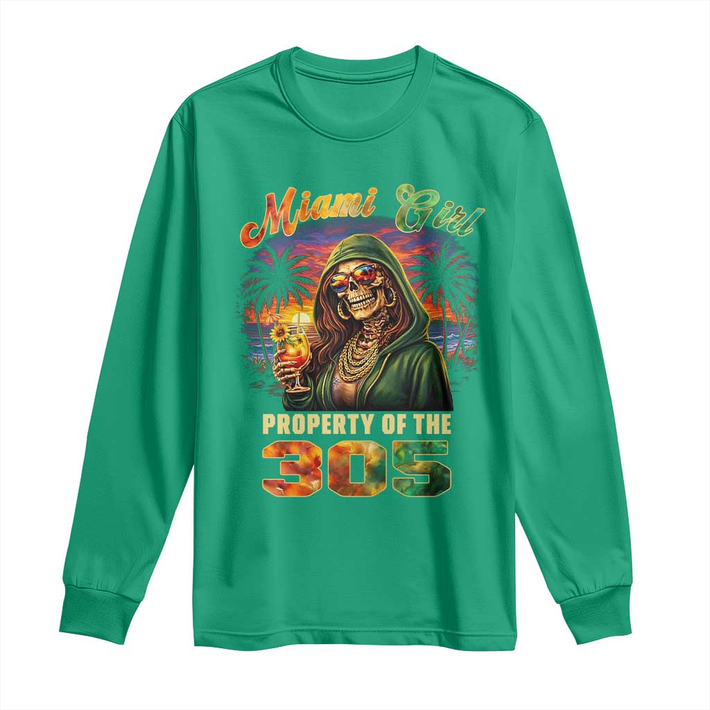 Miami Girl Skeleton Property of the 305 Long Sleeve Shirt Tropical City Florida Pride Street Style