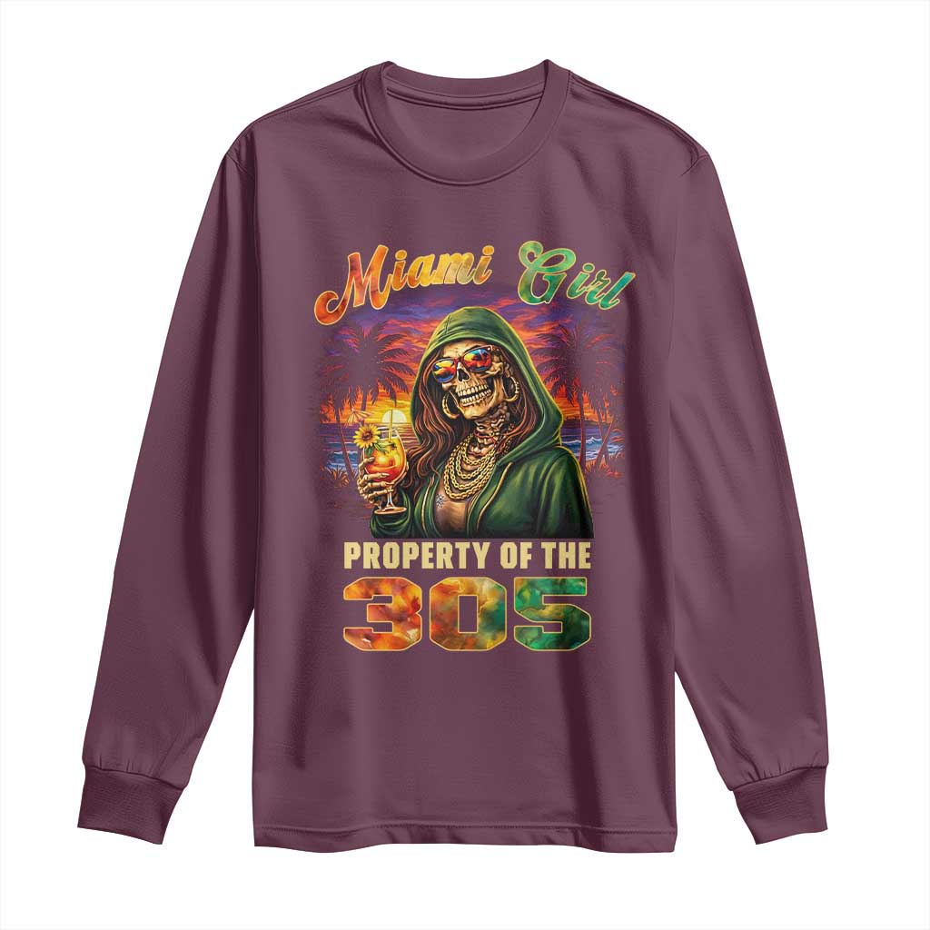 Miami Girl Skeleton Property of the 305 Long Sleeve Shirt Tropical City Florida Pride Street Style