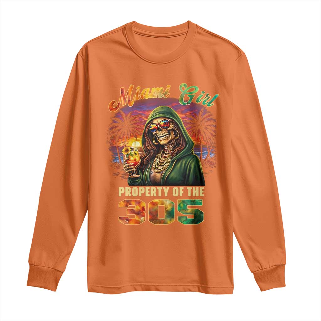Miami Girl Skeleton Property of the 305 Long Sleeve Shirt Tropical City Florida Pride Street Style