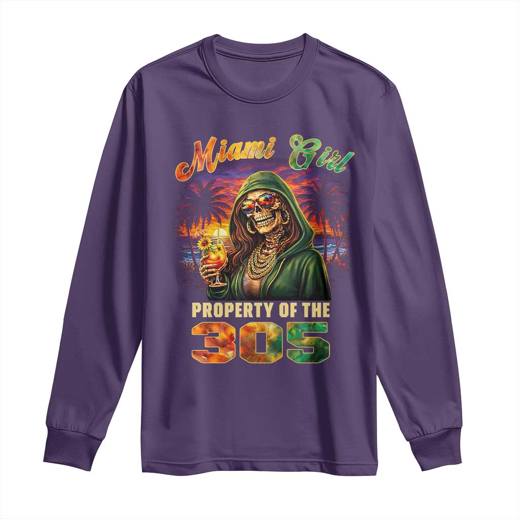 Miami Girl Skeleton Property of the 305 Long Sleeve Shirt Tropical City Florida Pride Street Style