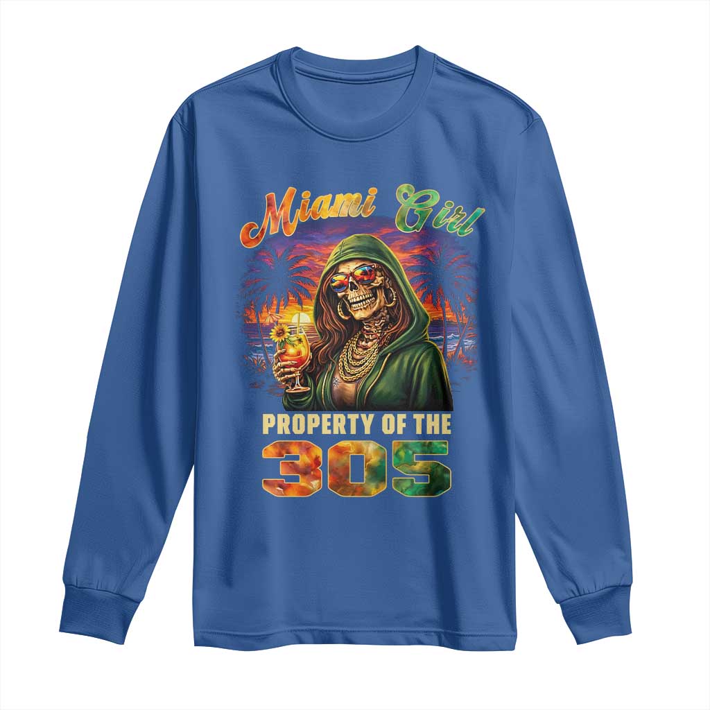 Miami Girl Skeleton Property of the 305 Long Sleeve Shirt Tropical City Florida Pride Street Style