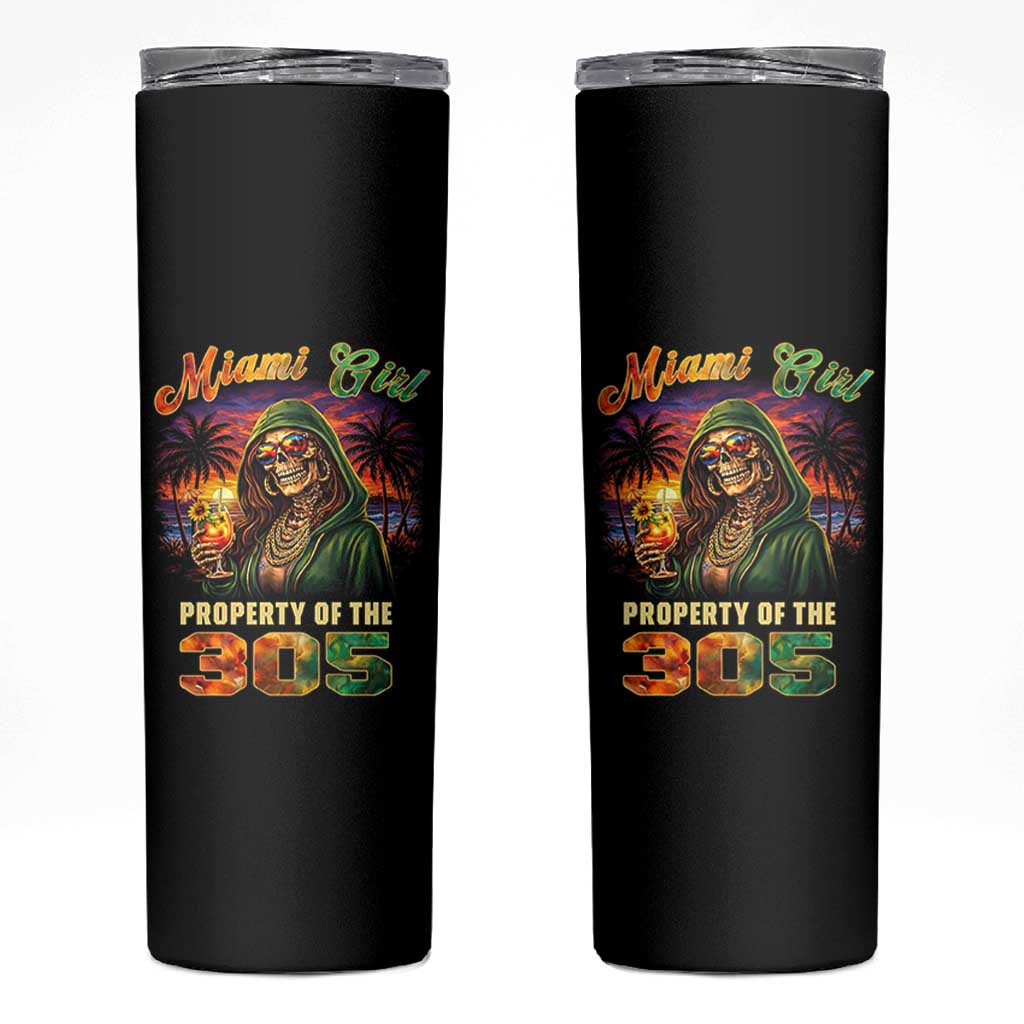 Miami Girl Skeleton Property of the 305 Skinny Tumbler Tropical City Florida Pride Street Style
