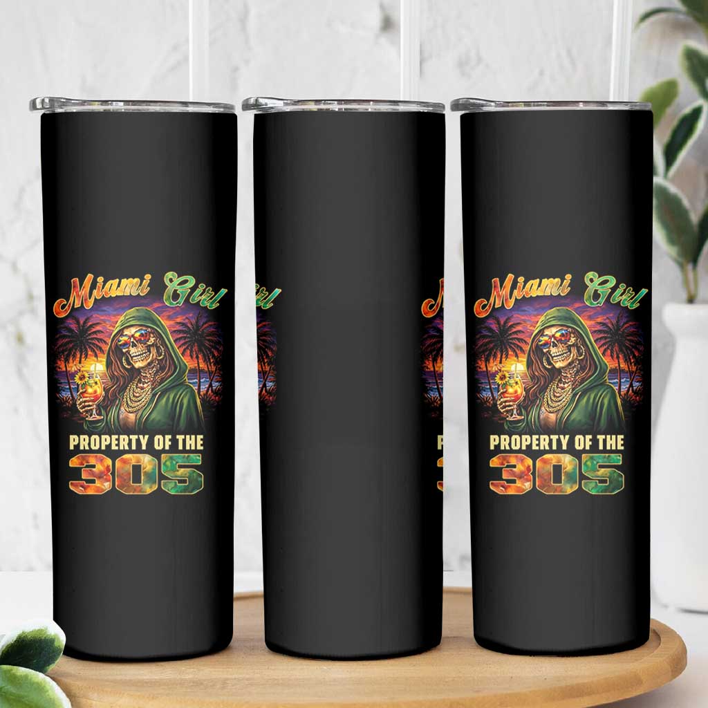 Miami Girl Skeleton Property of the 305 Skinny Tumbler Tropical City Florida Pride Street Style