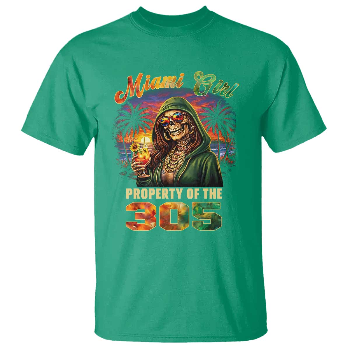 Miami Girl Skeleton Property of the 305 T Shirt Tropical City Florida Pride Street Style