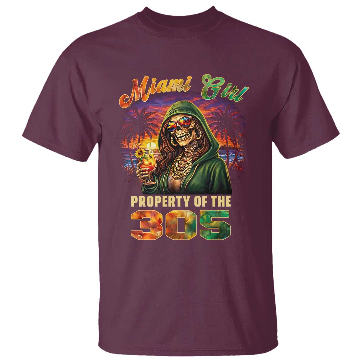 Miami Girl Skeleton Property of the 305 T Shirt Tropical City Florida Pride Street Style