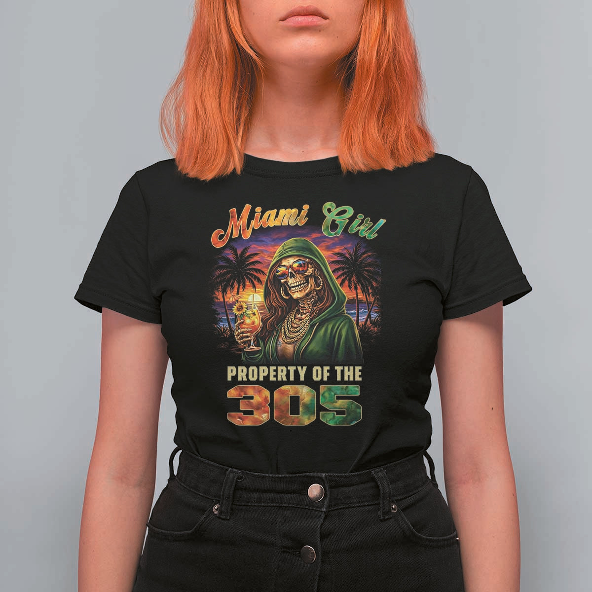 Miami Girl Skeleton Property of the 305 T Shirt For Women Tropical City Florida Pride Street Style