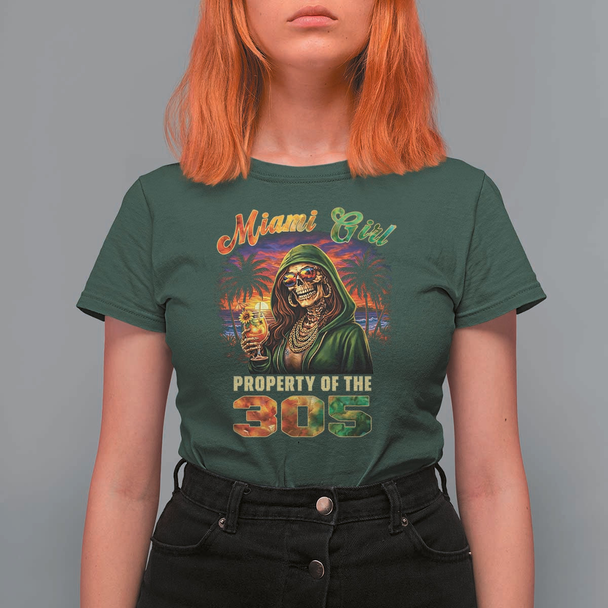 Miami Girl Skeleton Property of the 305 T Shirt For Women Tropical City Florida Pride Street Style