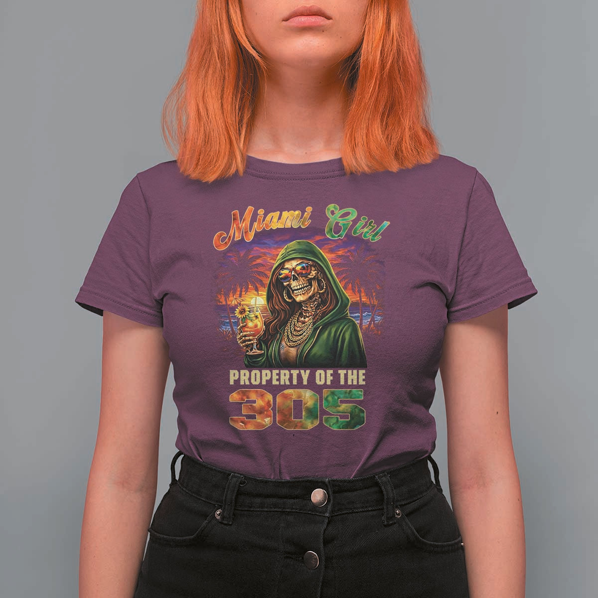 Miami Girl Skeleton Property of the 305 T Shirt For Women Tropical City Florida Pride Street Style