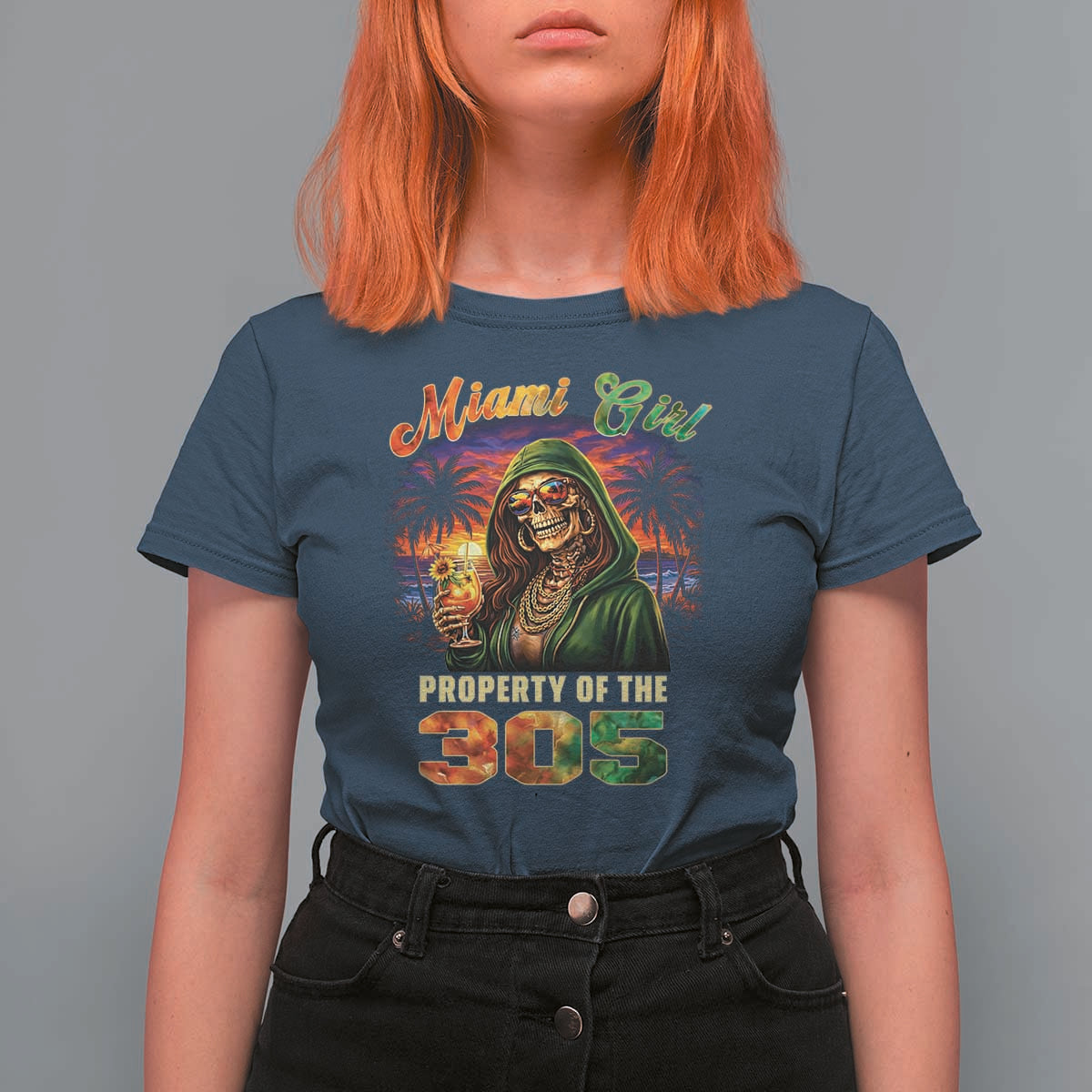 Miami Girl Skeleton Property of the 305 T Shirt For Women Tropical City Florida Pride Street Style