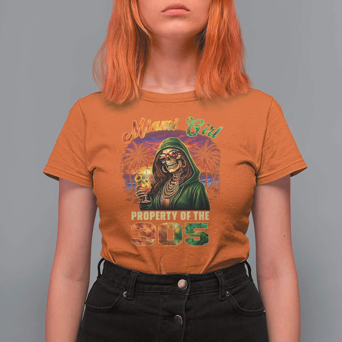 Miami Girl Skeleton Property of the 305 T Shirt For Women Tropical City Florida Pride Street Style