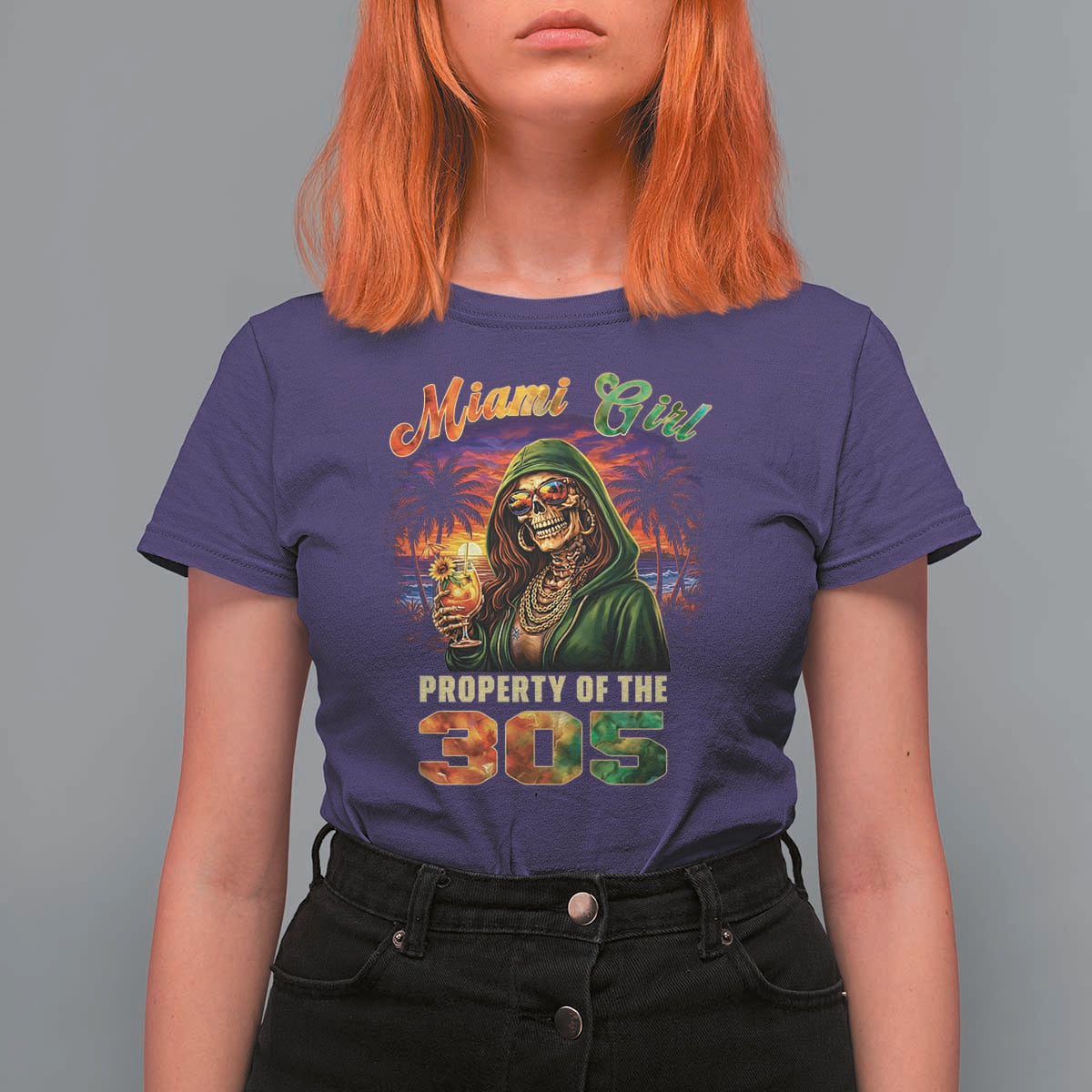 Miami Girl Skeleton Property of the 305 T Shirt For Women Tropical City Florida Pride Street Style