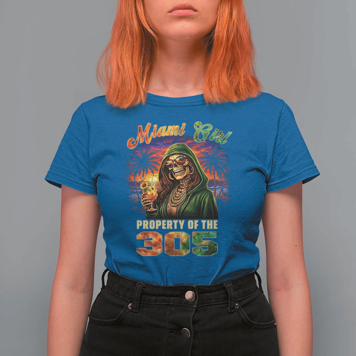 Miami Girl Skeleton Property of the 305 T Shirt For Women Tropical City Florida Pride Street Style