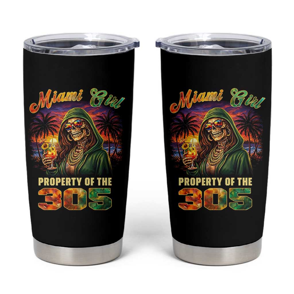 Miami Girl Skeleton Property of the 305 Tumbler Cup Tropical City Florida Pride Street Style