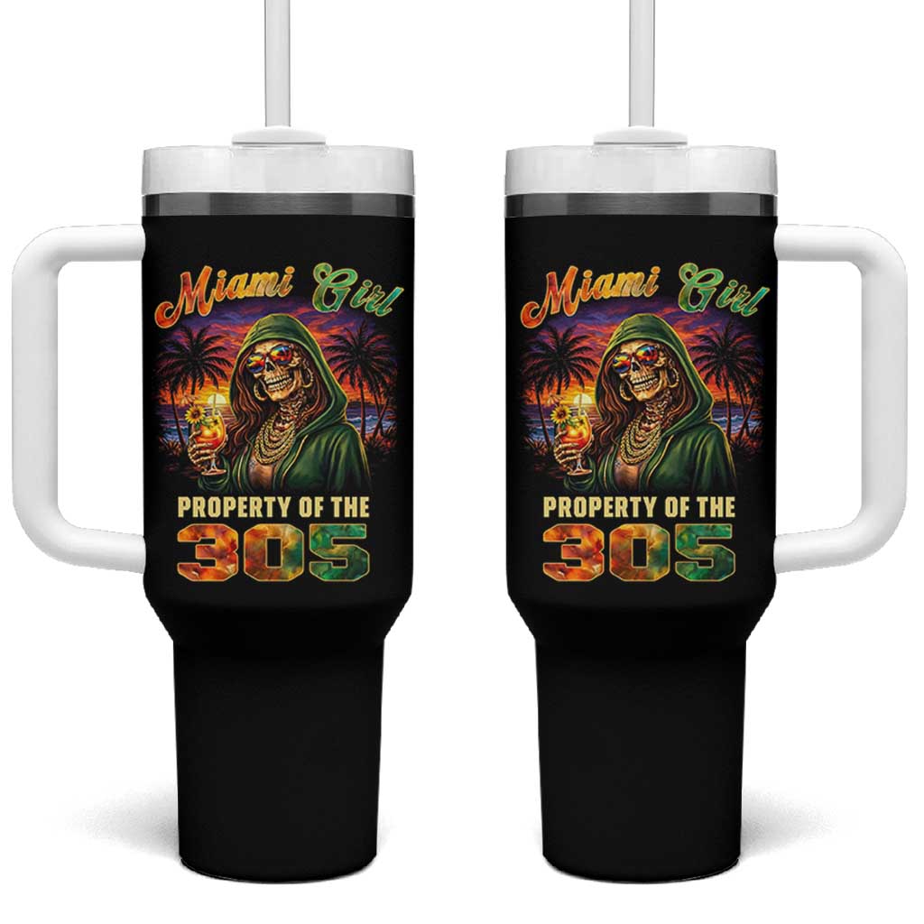 Miami Girl Skeleton Property of the 305 Tumbler With Handle Tropical City Florida Pride Street Style