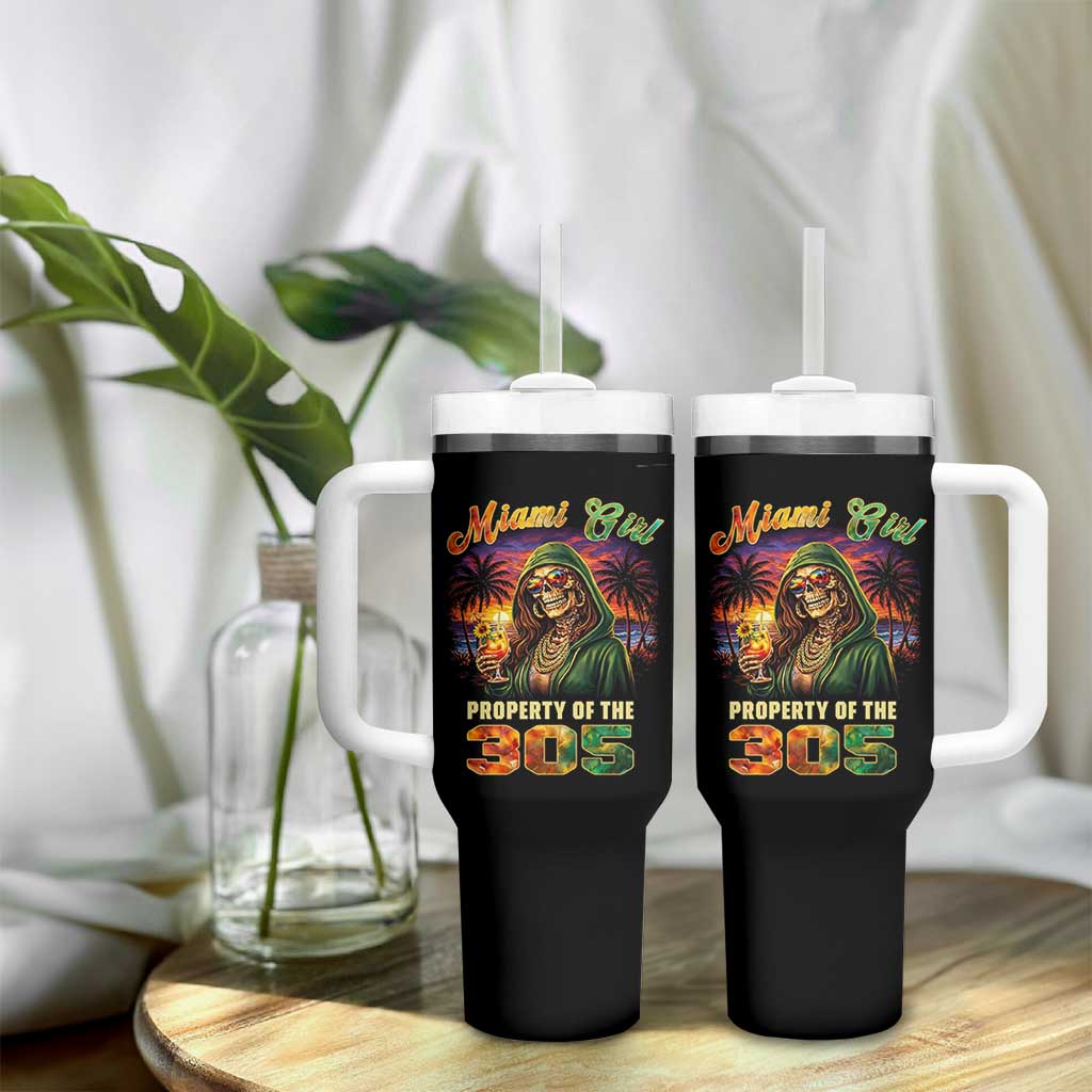Miami Girl Skeleton Property of the 305 Tumbler With Handle Tropical City Florida Pride Street Style